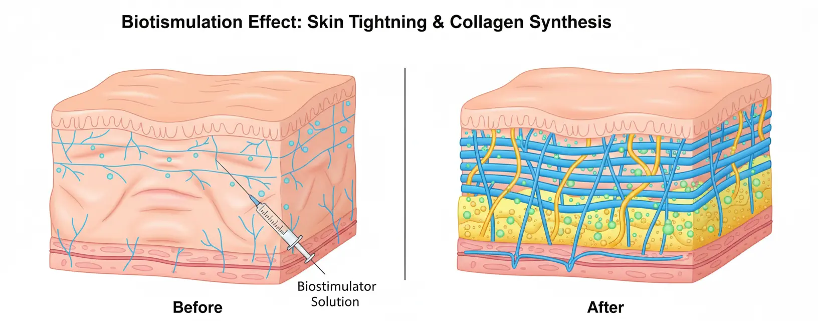 Sıvı yüz germe fibroblast aktivasyonu ve kolajen sentezi infografiği